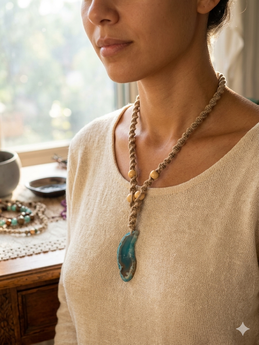 BLUE AGATE Macrame Hemp Necklace