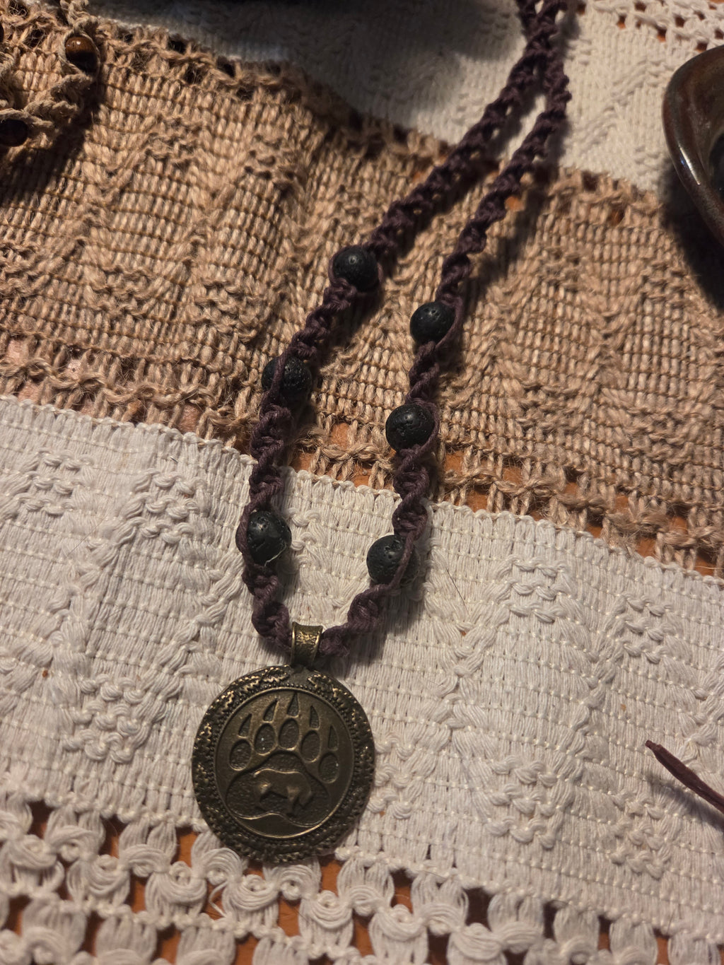 BEARS PAW and BISON handcrafted Macrame Hemp Necklace
