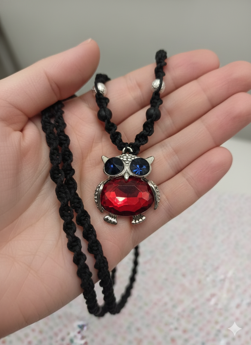 OWL With Red Belly Hemp Necklace