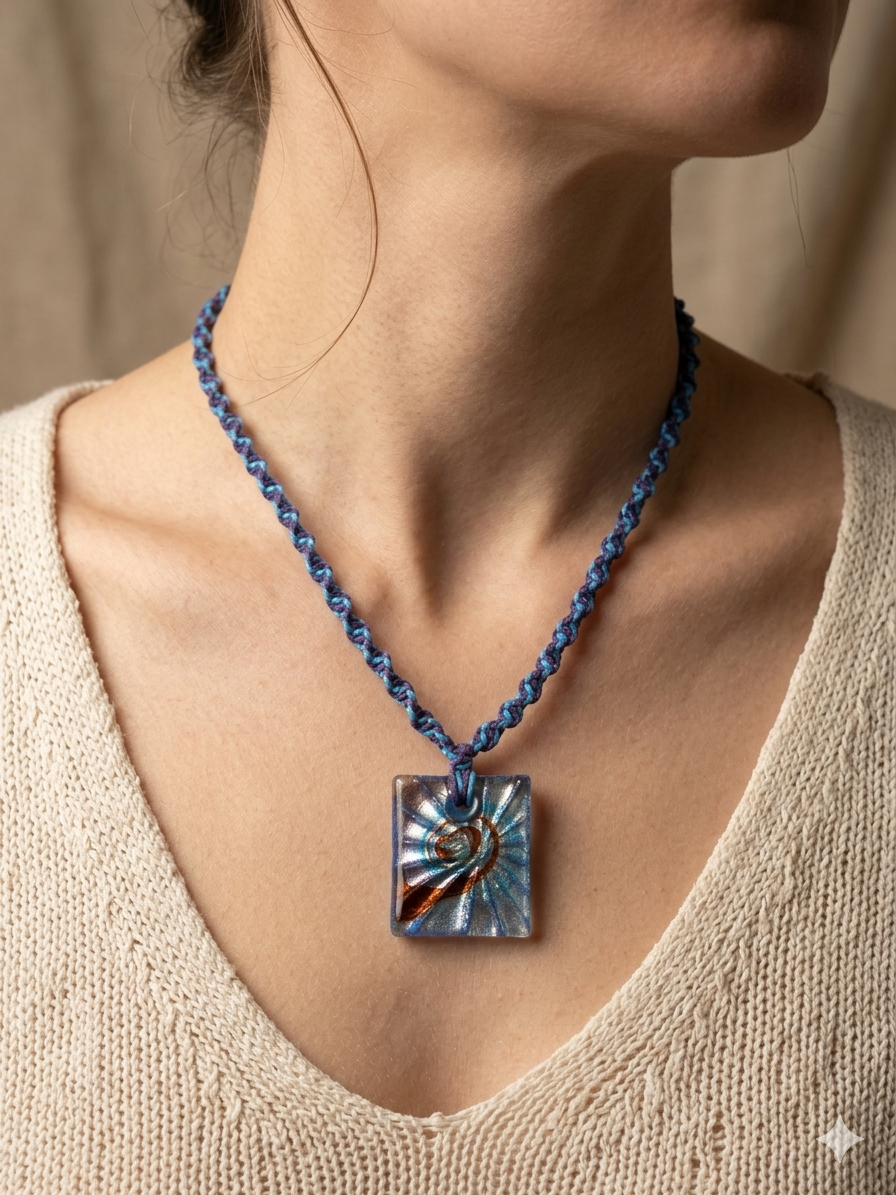 Blue Sparkle Macrame Hemp Necklace